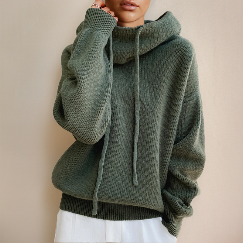 Eleganter Damen Pullover mit Schalkragen in Grün