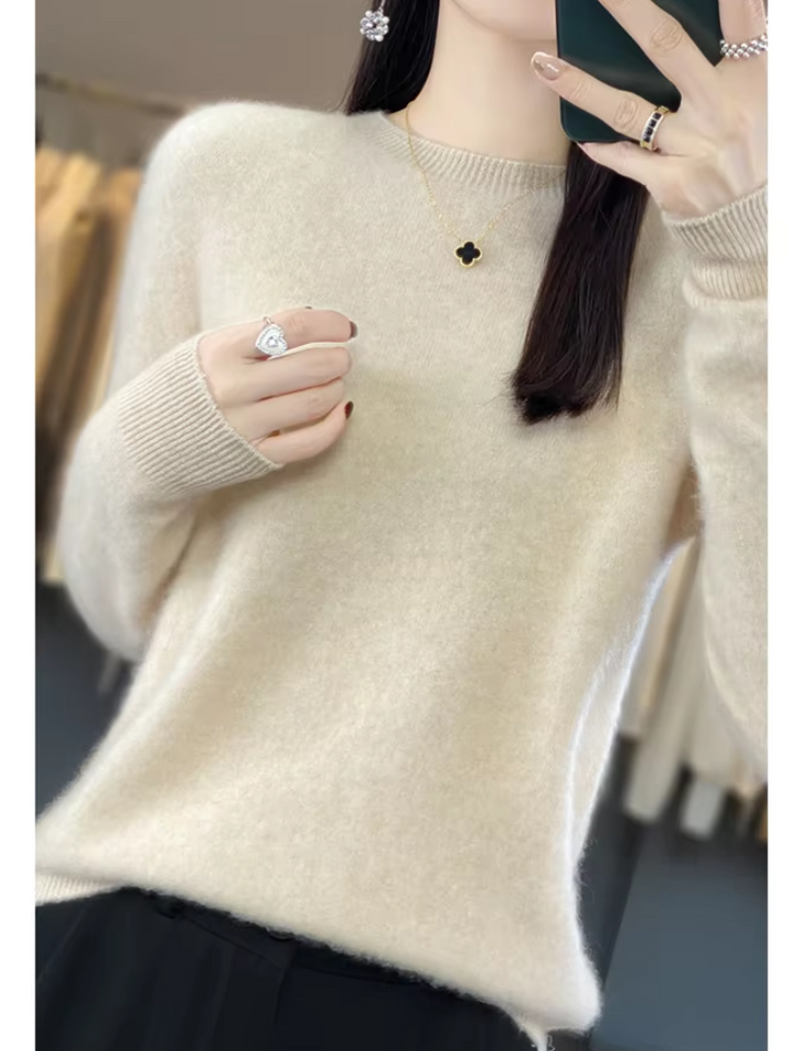 Eleganter Damen Strickpullover mit Rundhals in Beige