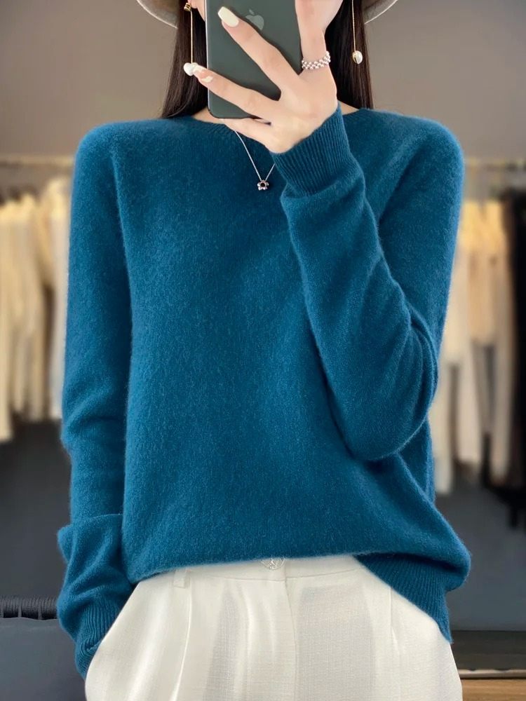 Eleganter Damen Strickpullover mit Rundhals in Dunkelblau