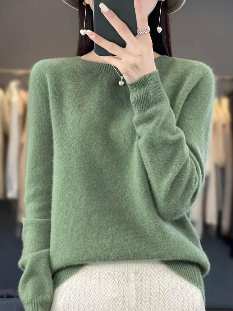 Eleganter Damen Strickpullover mit Rundhals in Hellgrün