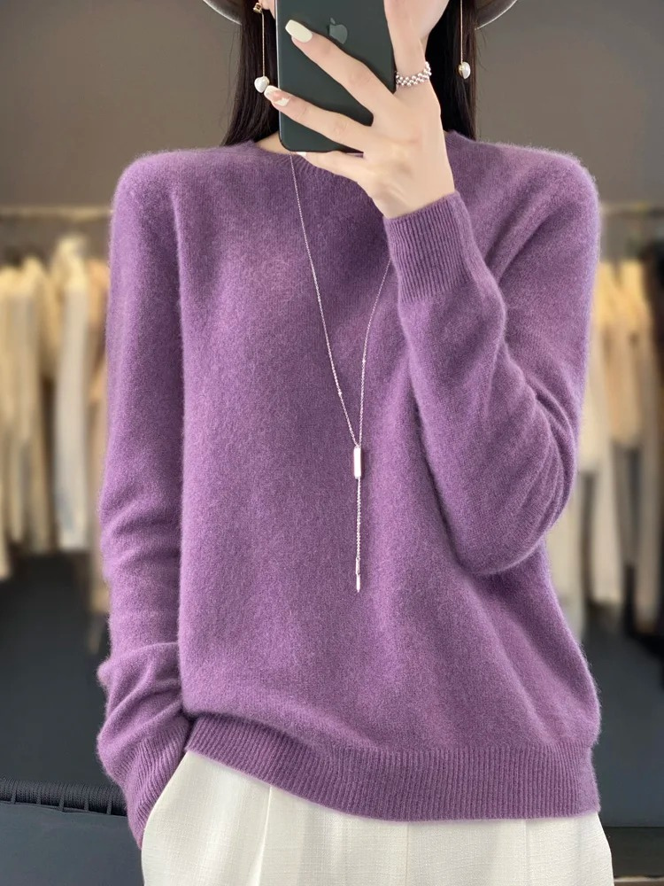 Eleganter Damen Strickpullover mit Rundhals in Hellviolett