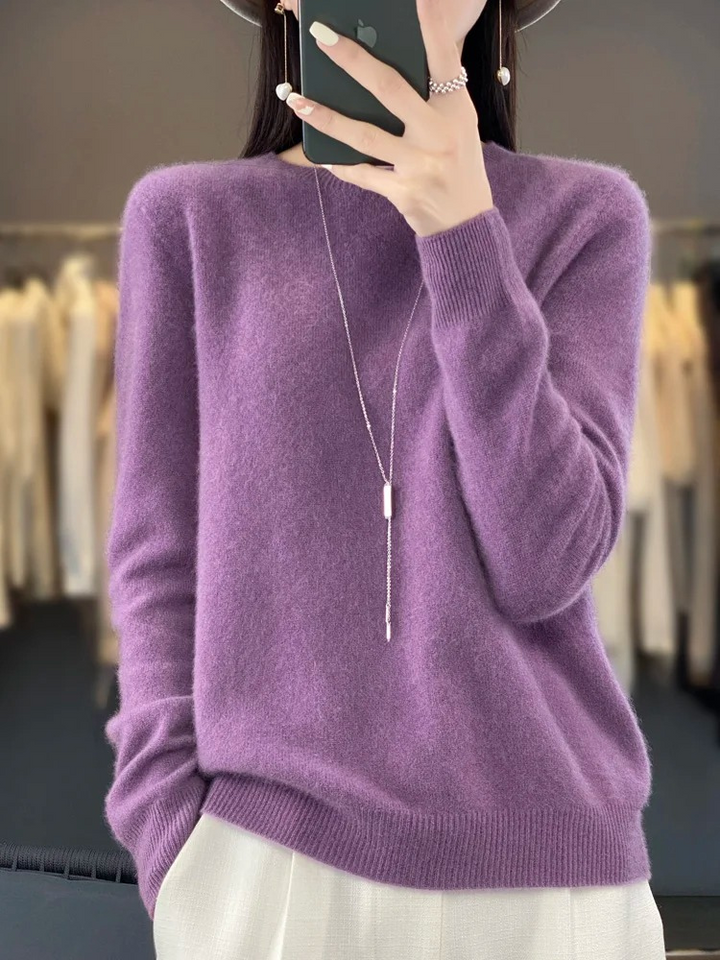 Eleganter Damen Strickpullover mit Rundhals in Hellviolett