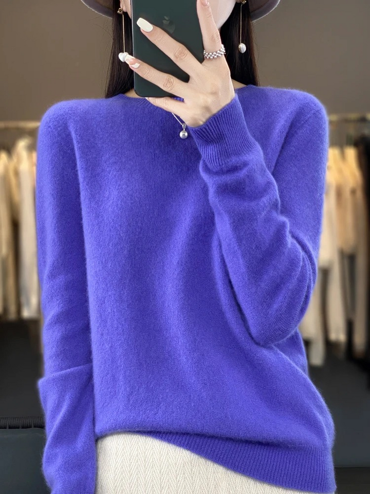 Eleganter Damen Strickpullover mit Rundhals in Lila
