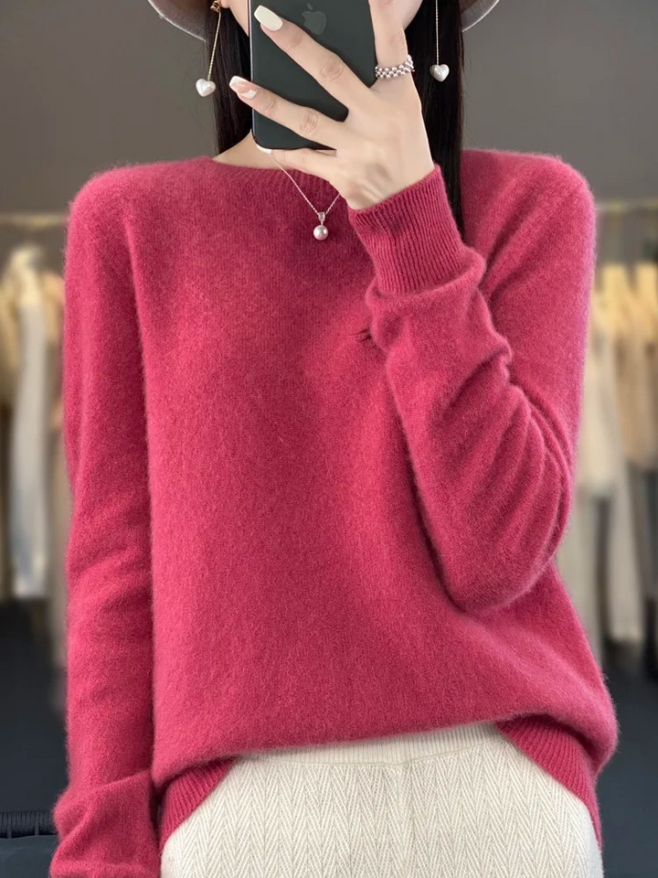 Eleganter Damen Strickpullover mit Rundhals in Rosa