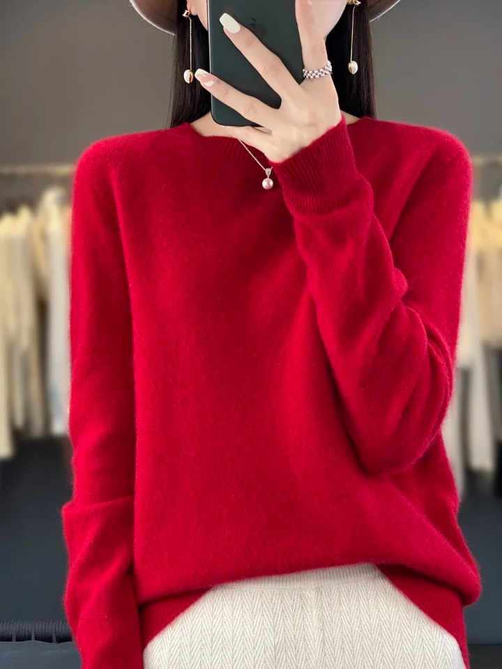 Eleganter Damen Strickpullover mit Rundhals in Rot