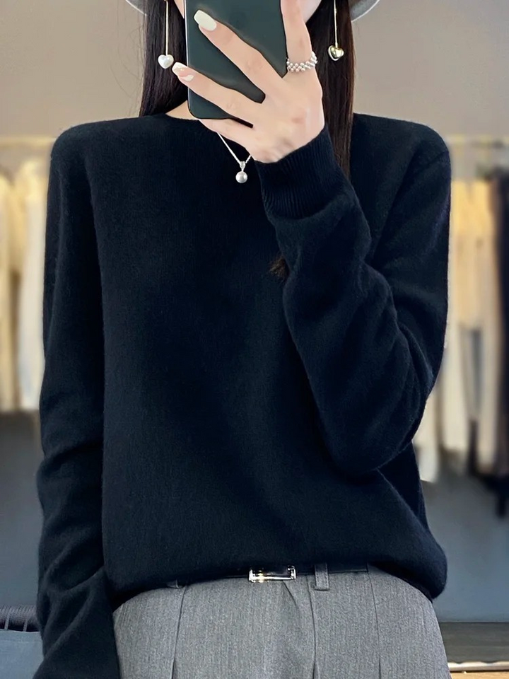 Eleganter Damen Strickpullover mit Rundhals in Schwarz