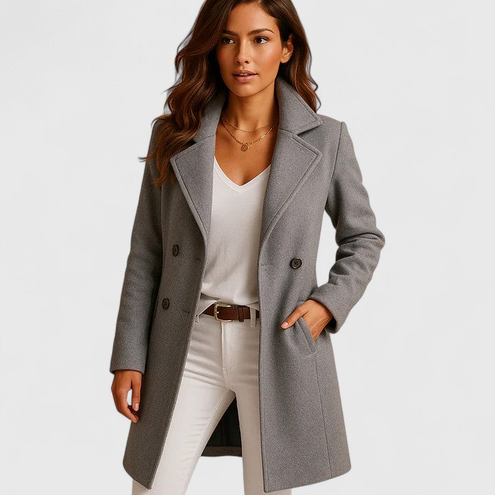Eleganter Damen Wintermantel im klassischen Stil in Grau