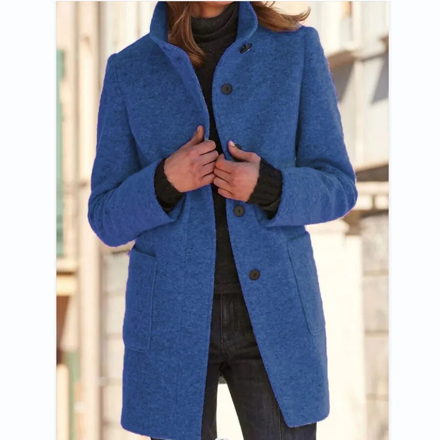 Eleganter Damen Wintermantel im klassischen Wollstil in Dunkelblau