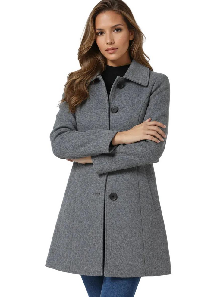 Eleganter Damen Wintermantel in Midi-Länge in Hellgrau