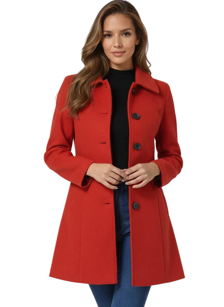 Eleganter Damen Wintermantel in Midi-Länge in Rot