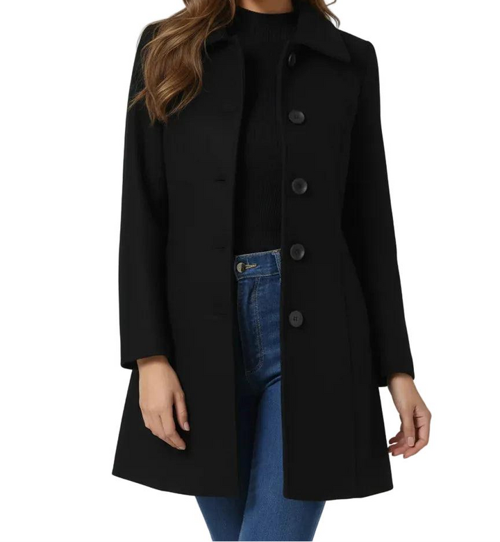 Eleganter Damen Wintermantel in Midi-Länge in Schwarz