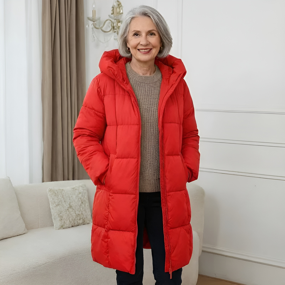 Eleganter Damen Wintermantel Lang und Leicht in Rot