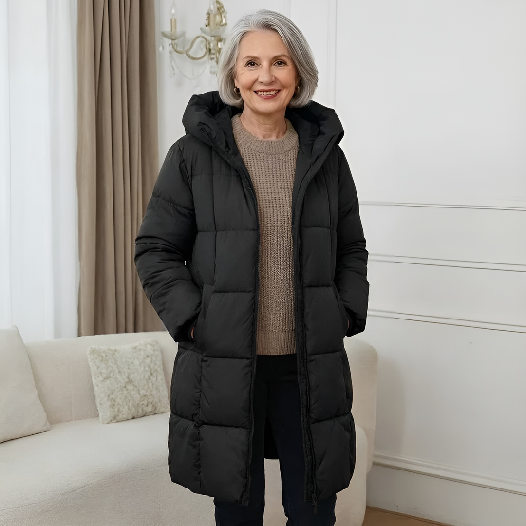 Eleganter Damen Wintermantel Lang und Leicht in Schwarz