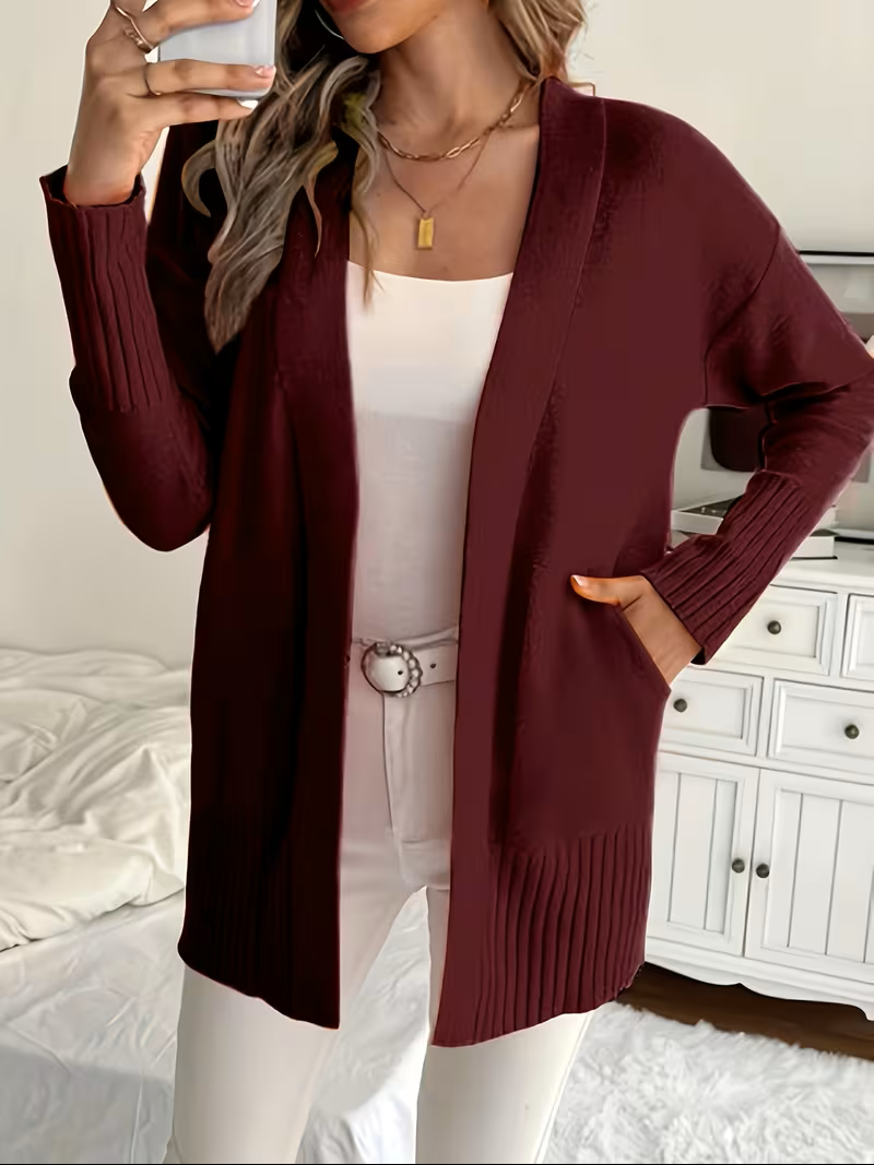 Eleganter fließender Cardigan zum Überziehen in Bordeaux