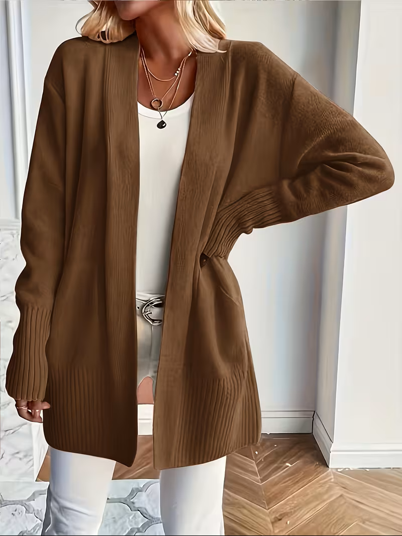 Eleganter fließender Cardigan zum Überziehen in Coffee Brown