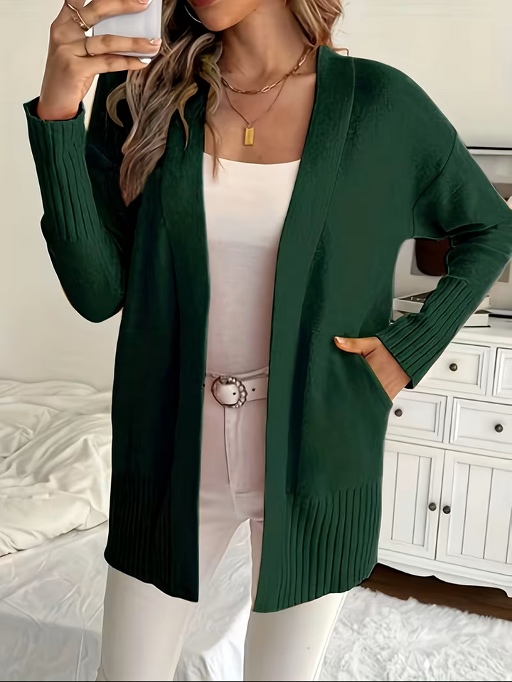 Eleganter fließender Cardigan zum Überziehen in Dunkelgrün