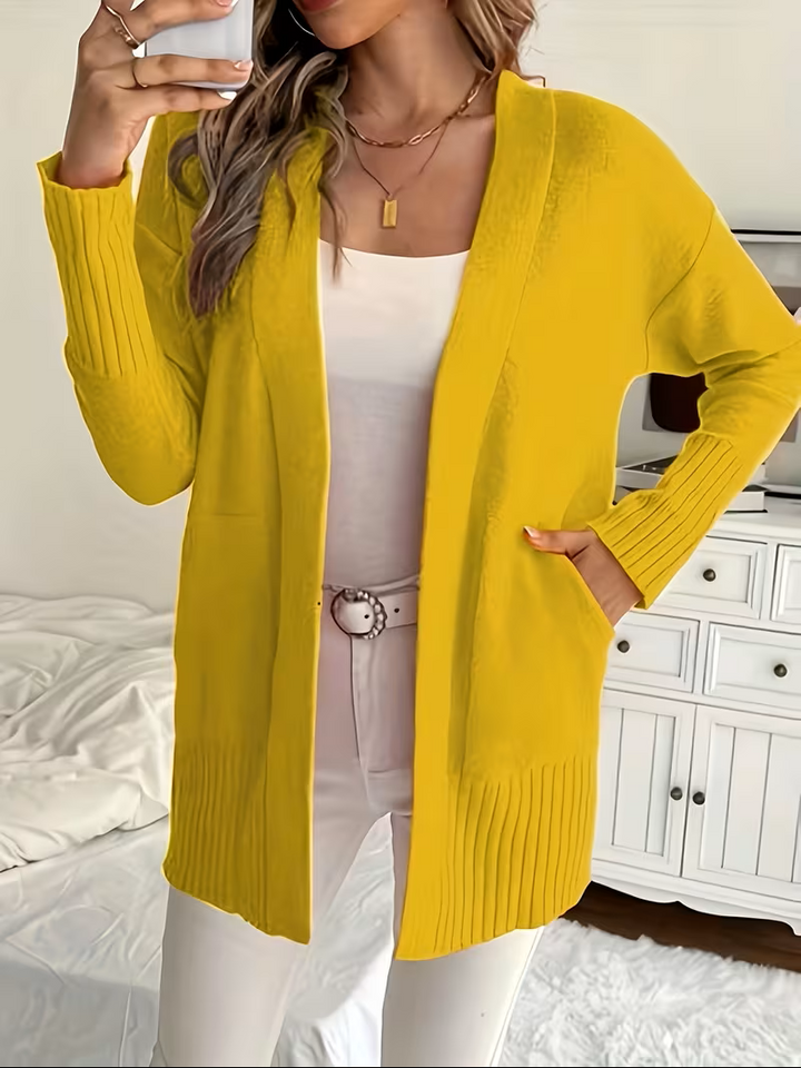 Eleganter fließender Cardigan zum Überziehen in Gelb