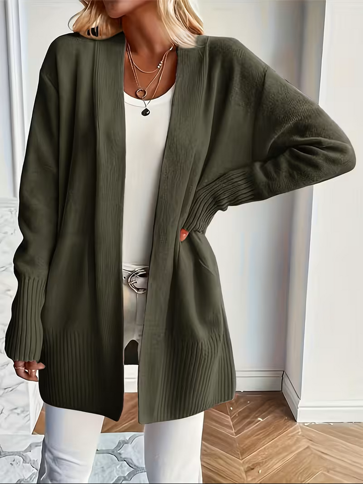 Eleganter fließender Cardigan zum Überziehen in Olivgrün