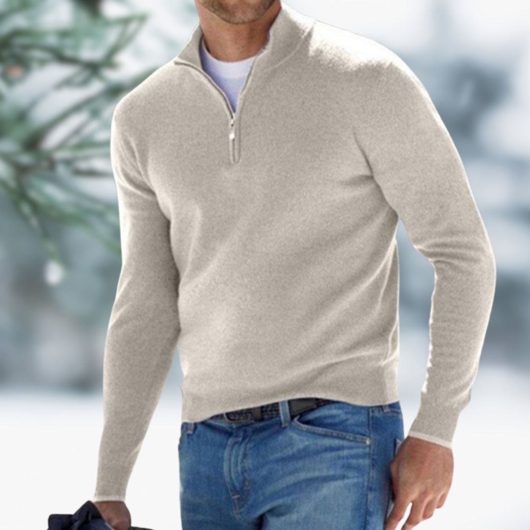 Eleganter Herren-Pullover aus Feinstrick zum Schichten in Khaki