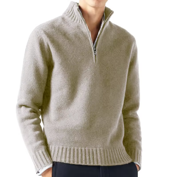 Eleganter Herren Pullover mit Reißverschluss in Beige