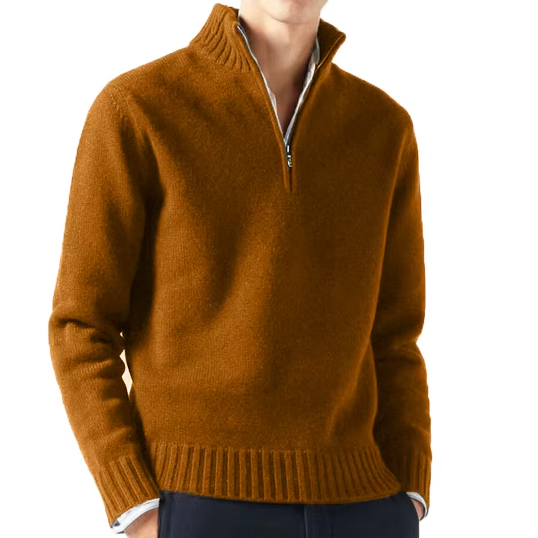 Eleganter Herren Pullover mit Reißverschluss in Braun