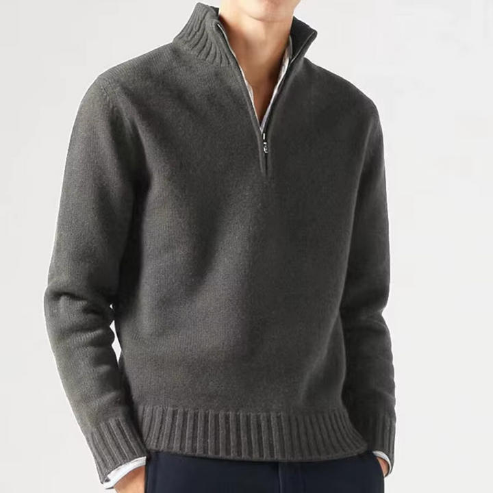 Eleganter Herren Pullover mit Reißverschluss in Dunkelgrau