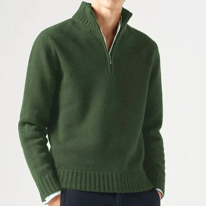 Eleganter Herren Pullover mit Reißverschluss in Dunkelgrün
