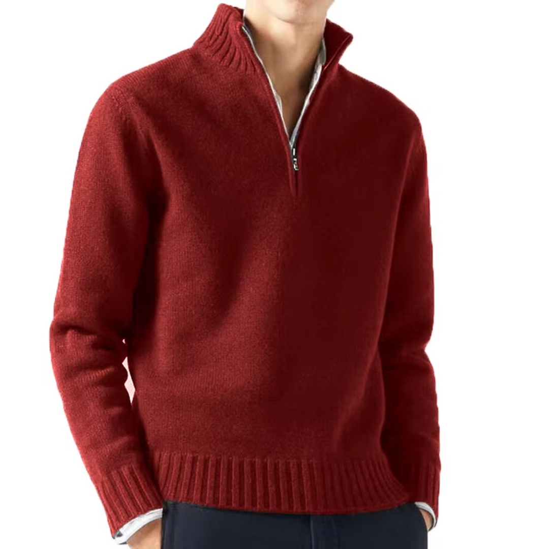 Eleganter Herren Pullover mit Reißverschluss in Dunkelrot