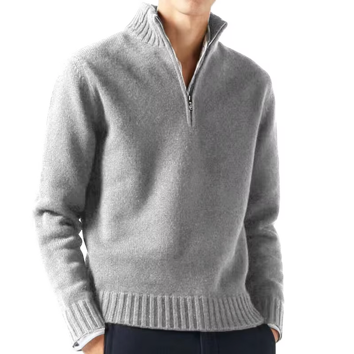 Eleganter Herren Pullover mit Reißverschluss in Hellgrau