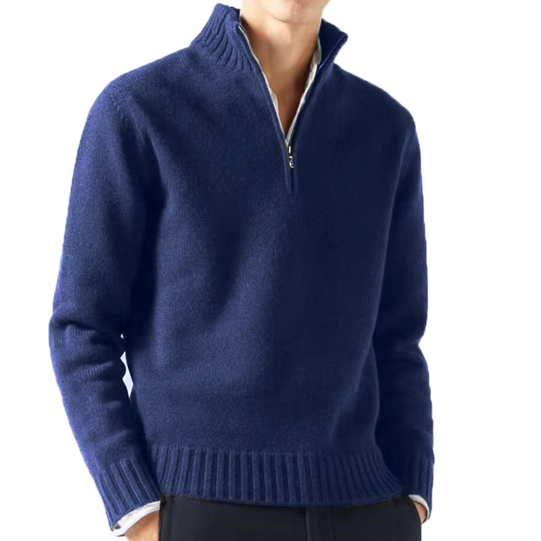 Eleganter Herren Pullover mit Reißverschluss in Marineblau