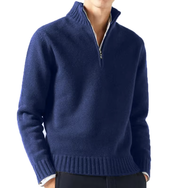 Eleganter Herren Pullover mit Reißverschluss in Marineblau