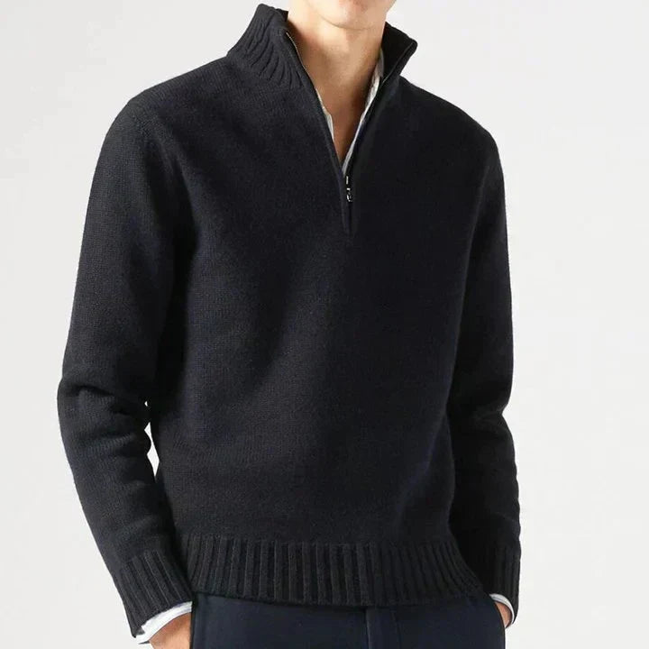 Eleganter Herren Pullover mit Reißverschluss in Schwarz