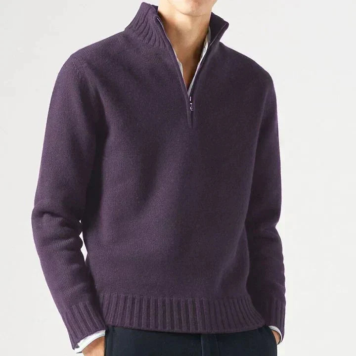 Eleganter Herren Pullover mit Reißverschluss in Violett
