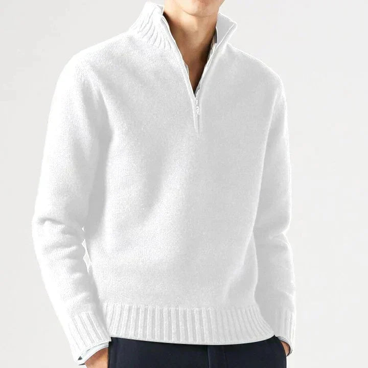 Eleganter Herren Pullover mit Reißverschluss in Weiß