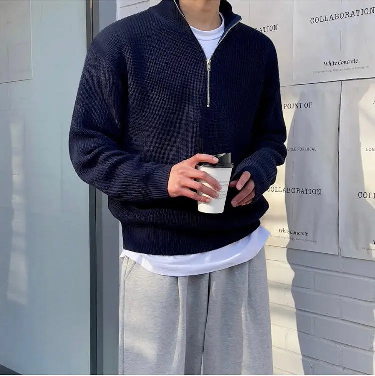Eleganter Herrenpullover mit Half-Zip in Blau