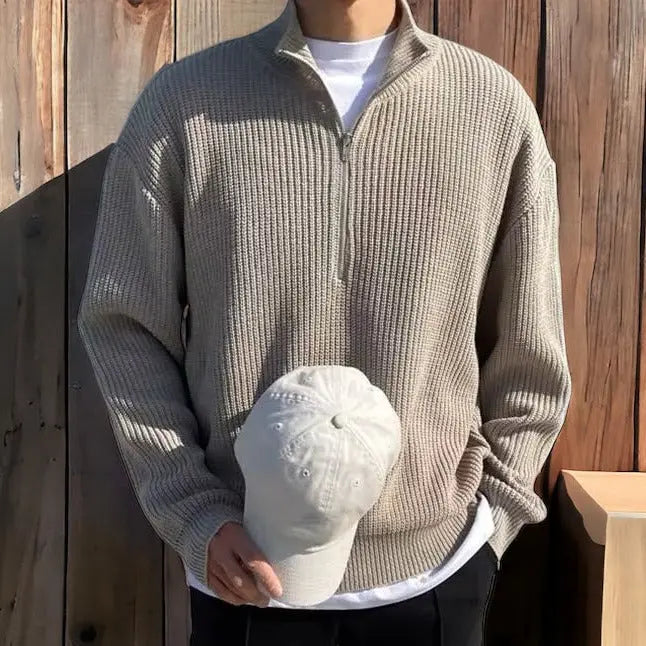 Eleganter Herrenpullover mit Half-Zip in Grau