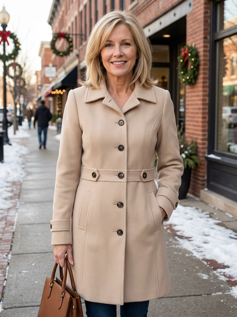 Eleganter Klassischer Wollmisch-Trenchcoat für Damen (2)
