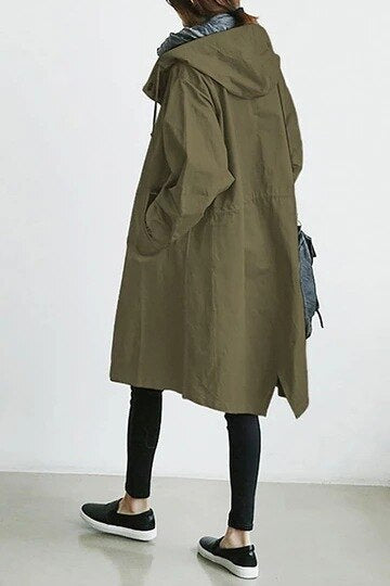 Eleganter Langer Kapuzen-Trenchcoat für Damen (2)
