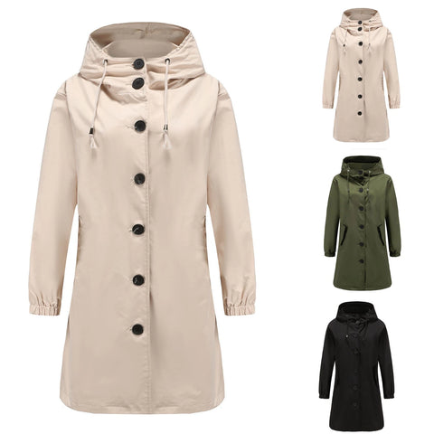 Eleganter Langer Kapuzen-Trenchcoat für Damen (4)
