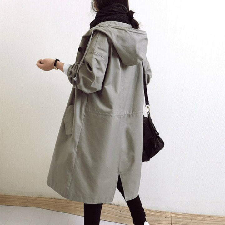 Eleganter Langer Kapuzen-Trenchcoat für Damen in Grau 1