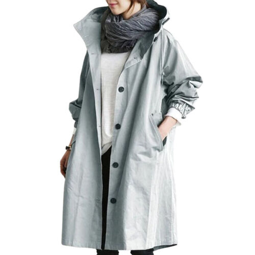 Eleganter Langer Kapuzen-Trenchcoat für Damen in Hellblau