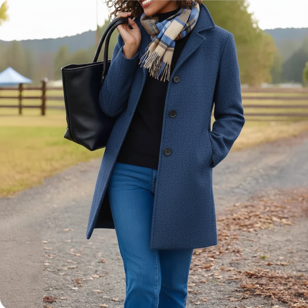 Eleganter Wintermantel für Damen in Midilänge in Blau