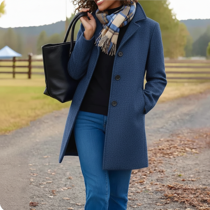 Eleganter Wintermantel für Damen in Midilänge in Blau