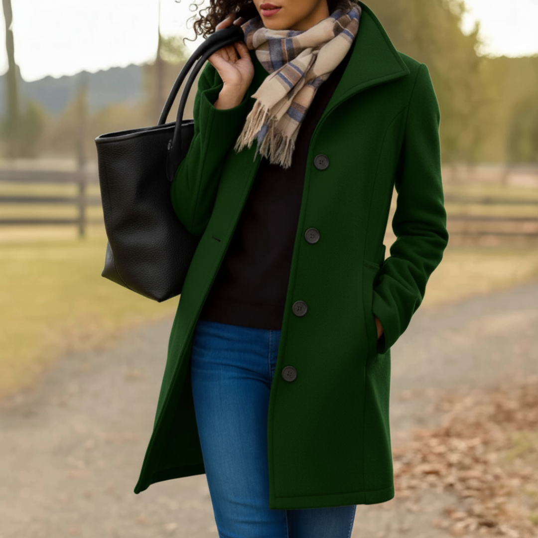 Eleganter Wintermantel für Damen in Midilänge in Dunkelgrün
