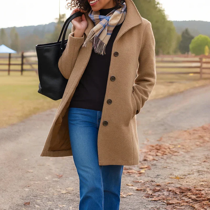 Eleganter Wintermantel für Damen in Midilänge in Khaki