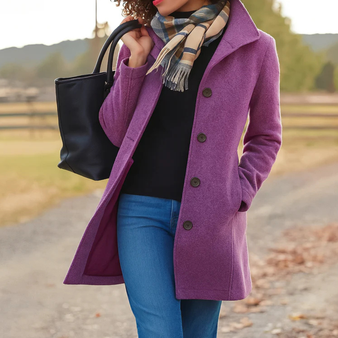 Eleganter Wintermantel für Damen in Midilänge in Lila