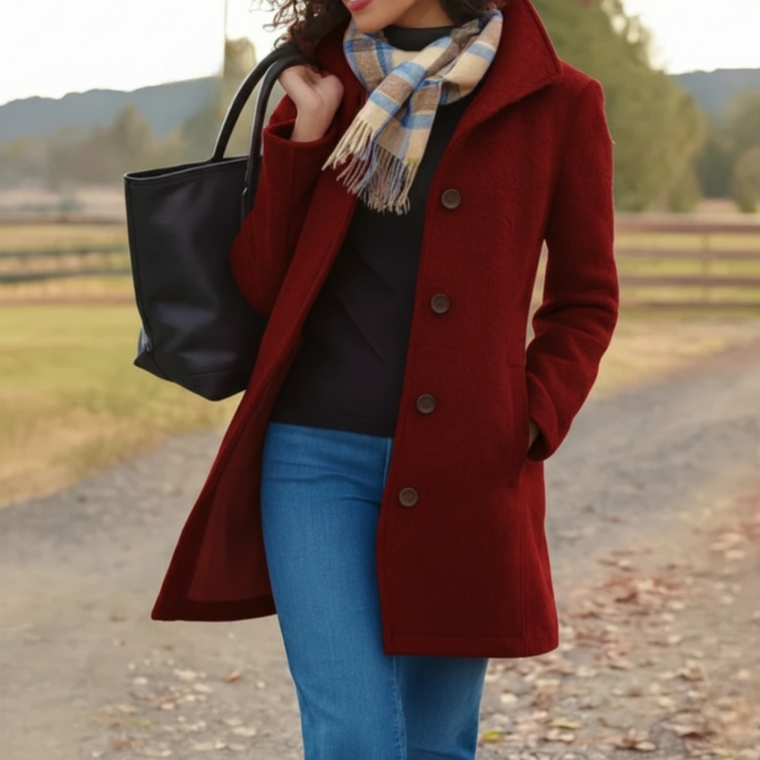 Eleganter Wintermantel für Damen in Midilänge in Rot