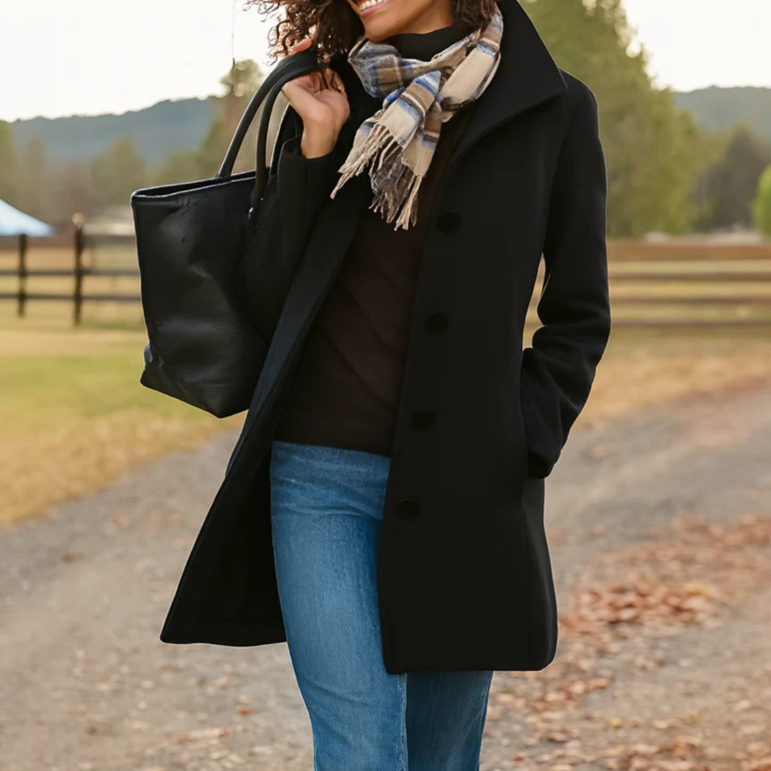 Eleganter Wintermantel für Damen in Midilänge in Schwarz