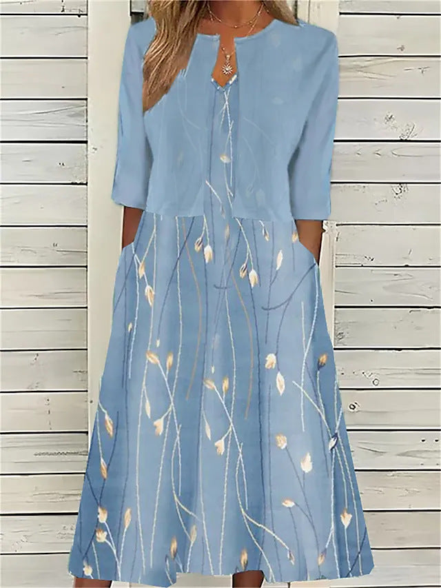 Elegantes Blumen Midi-Kleid