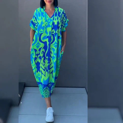 Elegantes Blüten-Sommerkleid in Azurblau
